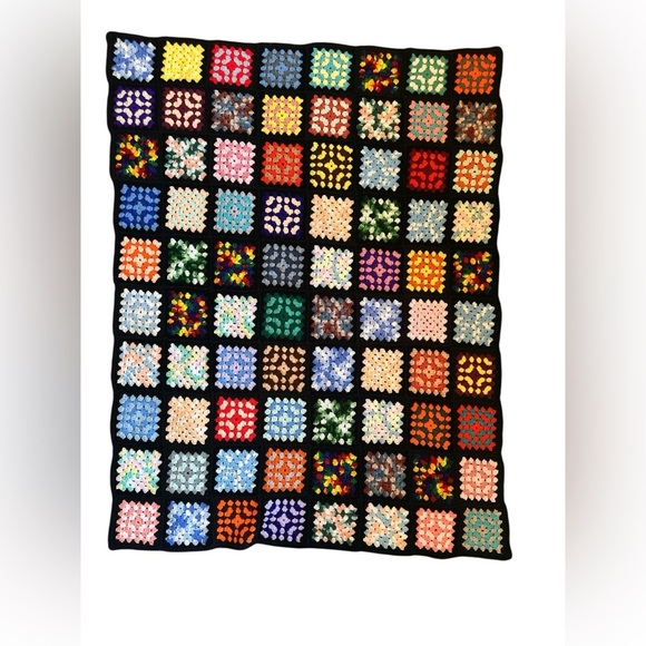 Vtg Granny Square Afghan Crochet Blanket Throw Multi-Color 57x43 inches Handmade - Picture 1 of 7